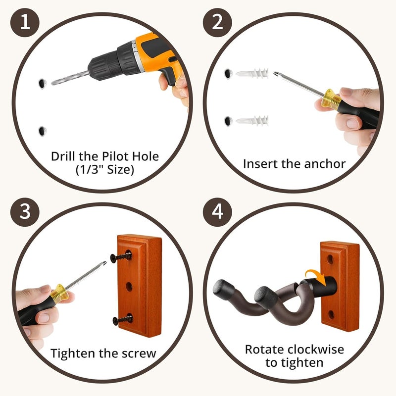 DIDA Guitar Wall Mount, Guitar Hanger, Silicone Pad, U-Shaped Guitar Wall Hanger Mount, Rotatable Guitar Holder Hook Stand Wall for Acoustic, Electric Guitar, Bass (Sapele 2 Pack) - Image 5